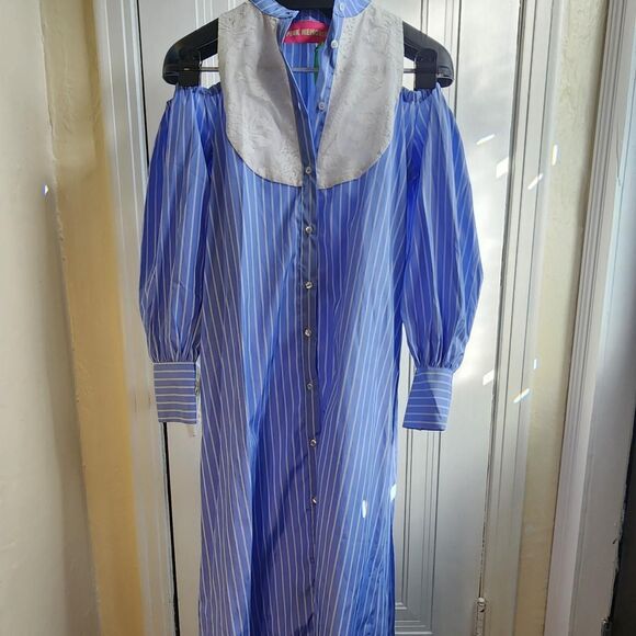 NEW WITH TAGS Pink Memories Long Striped Shirt with Lace Detail - 40 - Picture 2 of 6